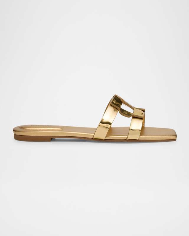 Metallic Monogram Flat Slide Sandals